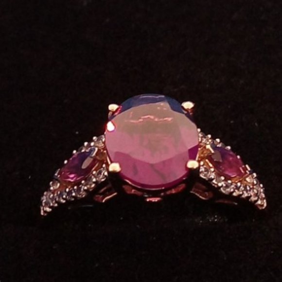 genuine grape garnets & pink sapphires, solid 10k rose gold, size 5.5 - Picture 2 of 12
